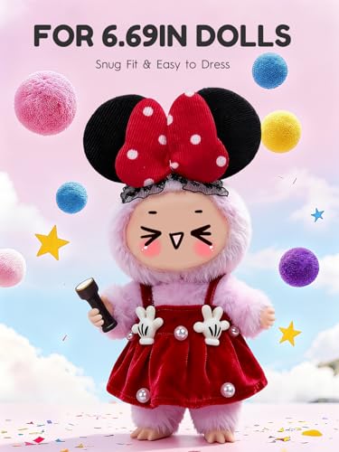Image of Clothes for LABUBU 6.7inch (17cm) Doll, Cute Outfit Small Dress and Hairpin, Dress Up, Accessories (No Doll) (Micky Suit)