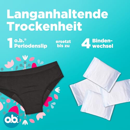 o.b. Periodenslip Größe XS/S, wiederverwendbare Periodenunterwäsche bei starker Periode, Menstruationsunterwäsche für bis zu 12 Stunden Auslaufschutz, auch erhältlich in den Größen M/L, XL/XXL