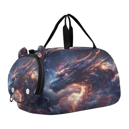Gym Travel Duffle Bag for Boys Girls Dreamy Dragon Sports Dance Bag with Shoe Compartment & Wet Pocket Football Kids Travel Bag Teens Sleepover Carry