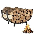 RIDGEPOLE 30" Curved Firewood Rack Outdoor, Reinforced Steel Log Holder Indoor, Stable Firewood Storage Holds 1/8 Cord, for Patios & Small Spaces (Black)