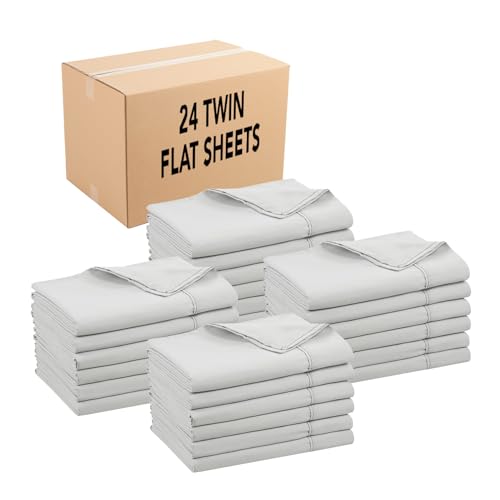 Arkwright Bulk Twin Flat Sheets - Case of 24 - Soft Brushed Microfiber Hypoallergenic Top Sheet only with Wrinkle Resistant, Bedding Essentials for Hosts and Hotels, Grey