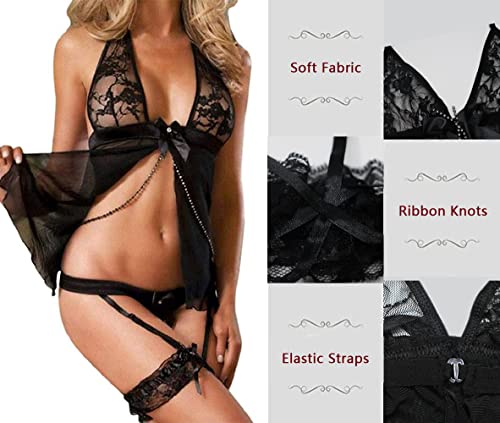 JFAN-Conjuntos-de-Lenceria-para-Mujer-Vestido-De-Dormir-De-Encaje-Transparente-con-Tanga-Ligas-y-Ligueros