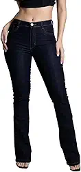 Calça Jeans Sarja Feminina Sawary Boot Cut Flare, Boca de Sino, Com Elastano, Cintura Média