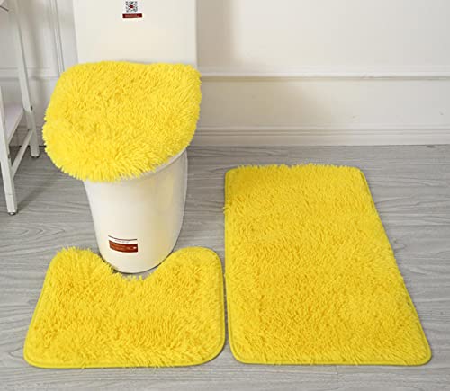 Soft Microfiber Bathroom Rugs Sets 3 Piece, Bath Rug + Contour Mat + Toilet Seat Cover, Non-Slip Bathroom Rugs with PVC Point Flannel Backing, Water Absorbent Solid Light grey
