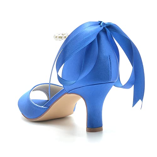 Women's Satin Pearls Pumps Peep Toe Heeled Wedding Shoes for Bride Evening Party Dress Pumps Sandals2
