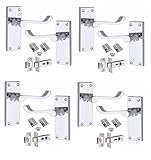Golden Grace Victorian Scroll Door Handles Latch in Polished Chrome Finish with Hinges & Latches Pack, 4 Sets - 120mm x 40mm Backplate