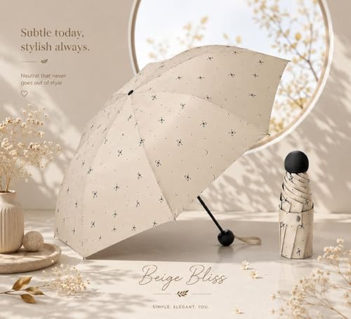 Image of Umbrella, Mini Folding Windproof & Compact UV Umbrella for Sun Protection Rain Windproof Strong Large 3 Fold for Women Handbags,3 Fold for Men Women, Stylish & Compact