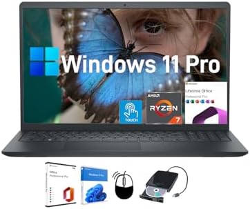 DELL Inspiron 15.6" Touchscreen Laptop - Win 11 Pro, Office Lifetime License, AMD Ryzen-7 7730U, 15.6'' FHD Display, Business & Student Laptop Computer, Long Battery Life, (16GB RAM | 1TB SSD)