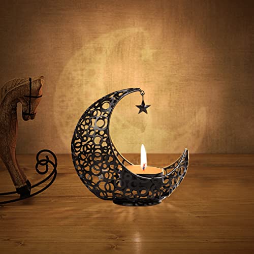 Encuryna Portavelas con forma de luna, portavelas, farolillo, decoración de mesa, decoración vintage, portavelas de metal, Navidad, barbacoa, San Valentín