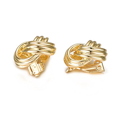 Image of Yoursfs Gold Textured Knot Clip On Earrings for Women Non Pierced Earring 18K Gold Plated Double Half Hoop Earrings Trendy Jewelry