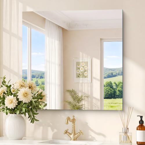 KOCUUY Frameless Mirror, 30"x30" Square Bathroom Mirror for Over Sink, Upgraded Shatterproof Vanity Mirror Unframed Design for Bedroom, Living Room, Entryway