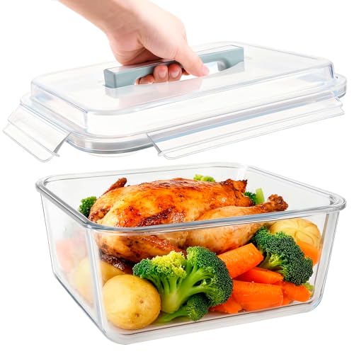 BPFY 5.4L/ 180oz/ 22cup Extra Large Glass Food Storage Container with Airtight Lid for Roasting Chicken, Brine,Lasagna - BPA-Free, Oven, Freezer & Dishwasher Safe Big Marinade Container by BPFY - Used condition - US$25.53