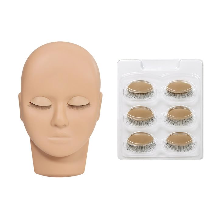 ANNAFRIS Eyelashes Extension Mannequin Head Replaced Eyelids Mannequin Head Practice Eyelashes Extension Training Head with 4 works Removable Eyes(Head C-Skin Color)