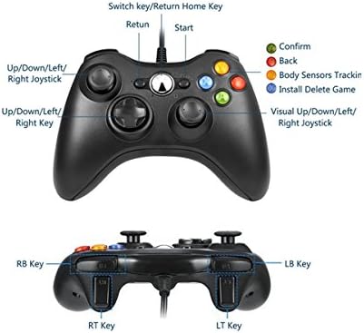 Finera Wired Controller USB Cable Gamepads Compatible with Xbox 360, Window 7/8/10(Black)