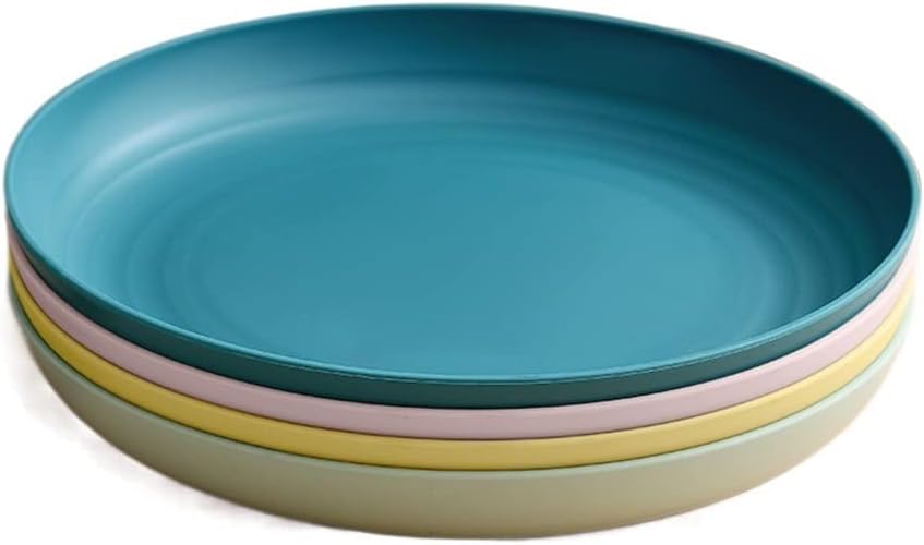 Round Plate Dish Plate Household Fruit Bowl Dish Kitchen Dish Plate for Salad Candy Dessert Fruit Pastry Plate Set 4-pack Cold Dish Plate (Color : Brass) (E)