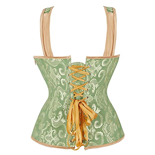 Women Steampunk Strap Corsets And Bustiers Top Overbust Waist Trainer 4X-Large Green #TOP2