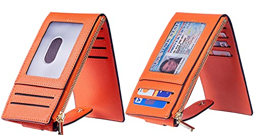 Chelmon Womens Wallet Slim Rfid Blocking Bifold Multi Card Case Wallet With Zipper Pocket (Orange) #TOP1