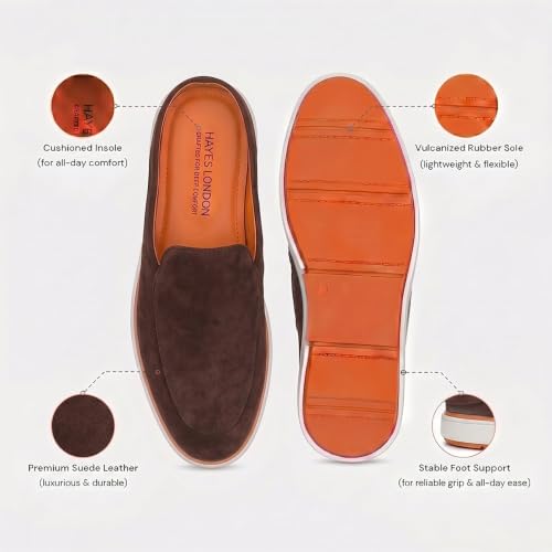 Image of HAYES LONDON Riviera Italian Suede Leather Backless Slip-On Mule Loafers for Men | Casual Summer Walk Half Shoes | Comfortable Open-Back Driving Loafers