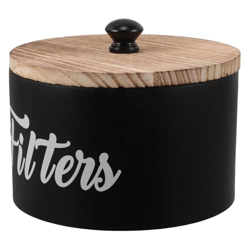 Image of Healifty Wooden Laundry Bead Storage Box with Lid round Black Container for Laundry Beads and Sugar Packets Keeps Contents Dry and Moisture-free or Home Decor