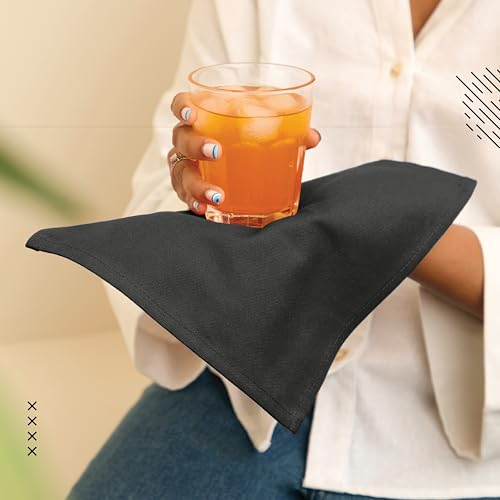 Image of Encasa XO Dining Cocktail Napkins 12 pcs (1 Dozen) Set of Large 23x23 cm (9 inchx9 inch) - Charcoal Grey - Absorbent Heavy Cotton Party Fabric Machine Washable for Home Restaurant Banquet & Hotel