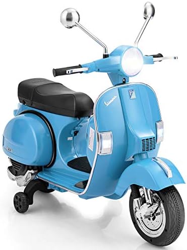 COSTWAY Kids Ride On Motorcycle, 6V Battery Powered VESPA Compatible Scooter with Training Wheels, Headlight, MP3 Music & Horn, Electric Bike for Ages 3+ (Blue)