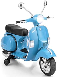COSTWAY Kids Ride On Motorcycle, 6V Battery Powered VESPA Compatible Scooter with Training Wheels, Headlight, MP3 Music & Horn, Electric Bike for Ages 3+ (Blue)