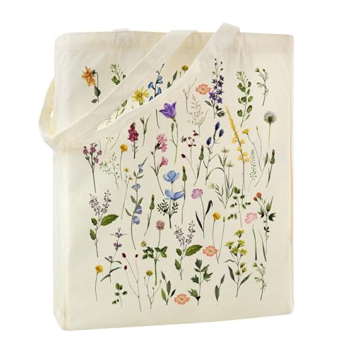 Tote Bag Femme en Toile, Sac Fourre Tout Fleurs Printemps, Coton 100%, Grand Format 35 x 42 x 8 cm, Cadeau pour Femme, Amie, Mère, Anniversaire, Fête des...