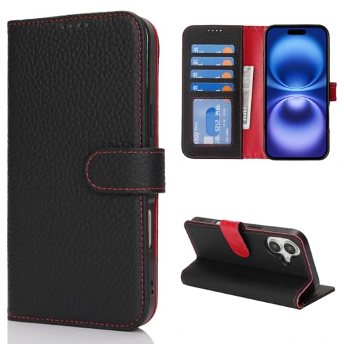 Protection iPhone 16 anti-rayures portefeuille cuir véritable anti-piratage RFID