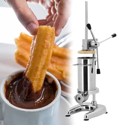 Máquina manual para hacer churros, relleno vertical de acero inoxidable para relleno de chorizos y salchichas, capacidad de 3 litros con 5 boquillas de relleno para uso doméstico y comercial