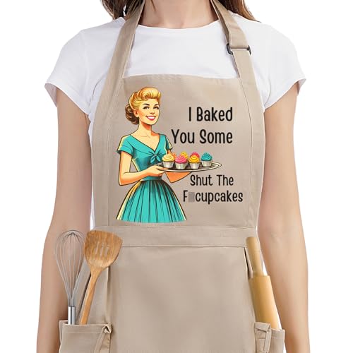Miracu Funny Cooking Baking Aprons for Women w/Pockets, Ruffle - ...