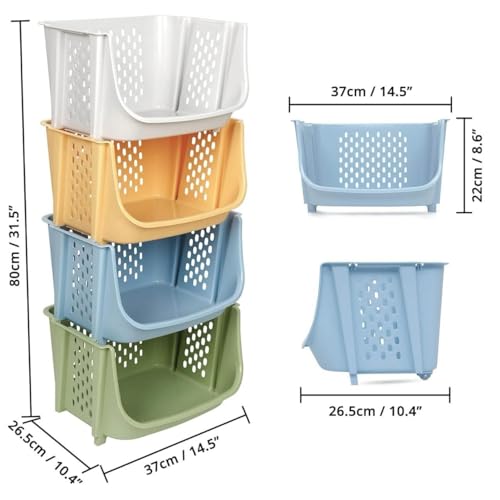 Image of Multipurpose Plastic Basket Storage Rack with Wheels - Stackable Organizer Shelf (Pack of 3)