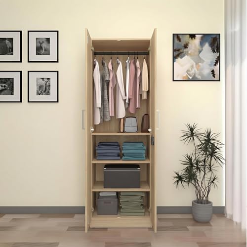 Image of Amazon Brand - Solimo Kiano 2 Door Wardrobe | 1 Hanger Rod & 4 Shelves | Cupboard | 60L x 45W x 180H CM | Wood Oak Light Finish | DIY