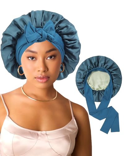AWAYTR Satin Hair Bonnet for Sleeping, Adjustable Double Layer Sleep Cap