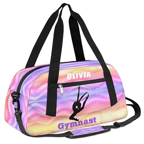 Custom Kids Duffel Overnight Bag Personalized Dance Bag Travel Duffel Bag for Girls Boys Customized Kids Gifts- Girls Gymnastics Rainbow2