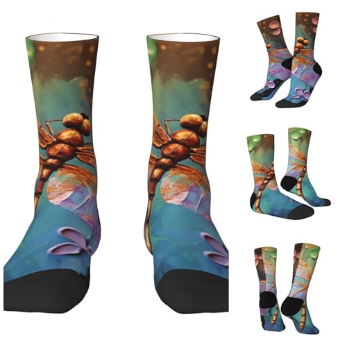 LZQPOEAS Hand painted dragonfly Athletic Socks Unisex Cushioned Crew Socks Hiking Running Calf Sock Soft Above Ankle Sock