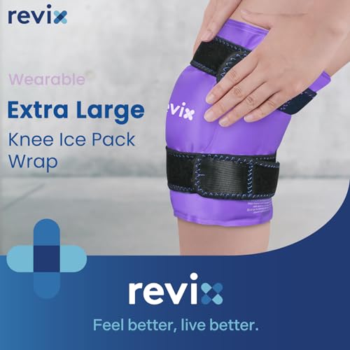 Image of REVIX XL Knee Ice Wrap Around Entire Knee, Gel Ice Pack for Muscle Ache, Cold Pack to Reduce Discomfort and Promote Flexibility, Soft Plush Linings, Purple