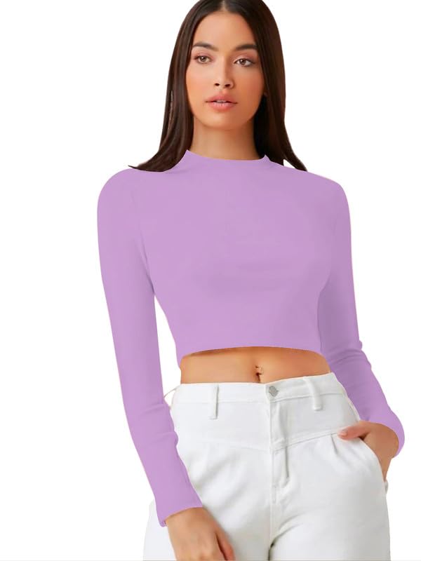 Image of Dream Beauty Fashion Women's Casual Round Neck Long Sleeves Stylish Crop Top - 17 inch Inches (Tee-Tally 02)