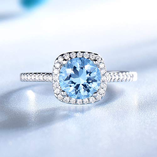 Ginger Lyne Collection Sky Blue Created Topaz Halo Sterling Silver Engagement Statement Ring2