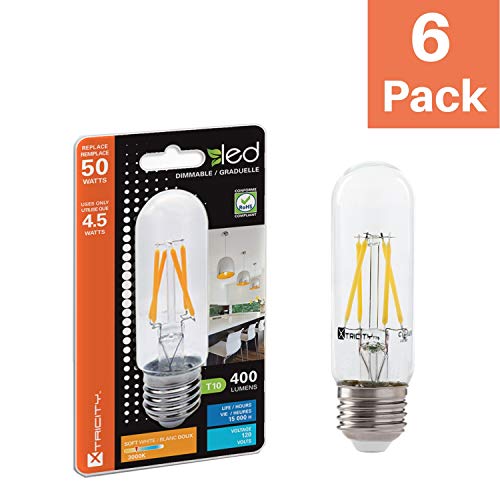 Xtricity T10 Light Bulb 4.5W, T10 Tubular Led Bulb 50W Equivalent, 400 Lumens, 3000K Soft White, E26 Medium Base, Dimmable, 120V, Ul Listed, (6 Pack) #TOP1