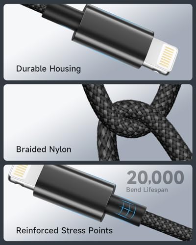iPhone Ladekabel 2M 2Pack, [Apple MFi Zertifiziert] USB Lightning Kabel Nylon iPhone Kabel, Schwarzes IPhone Schnellladekabel USB auf Lightning Ladekabel für iphone 14/13/12/11/X/8/7/6/SE,iPad,AirPods