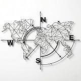 Carte du Monde en Métal - Boussole Décoration Murale, Art Mural, Signe Métallique (Noir, 101x76 cm)