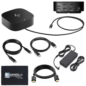 HP 26D32AA #ABL Docking Station G5 – Estación de acoplamiento para laptop HP Base de doble monitor y paquete de carga con adaptador de 120 W + cable HDMI + cable DisplayPort + cable USB-C + paño de microfibra (renovado)