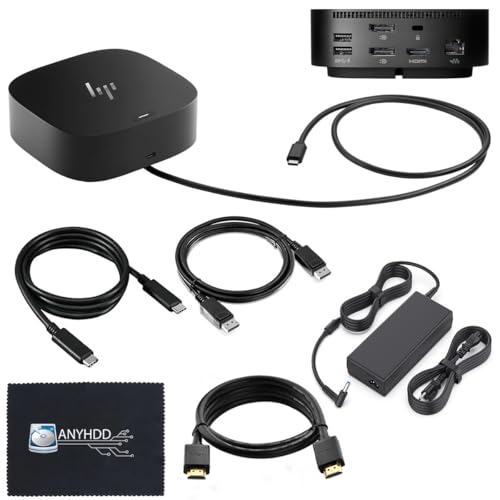 HP 26D32AA#ABL Docking Station G5 - HP Laptop Docking Station Dual Monitor Dock and Charging Bundle with 120W Adapter + HDMI Cable + DisplayPort Cable + USB-C Cable + Microfiber Cloth (Renewed)