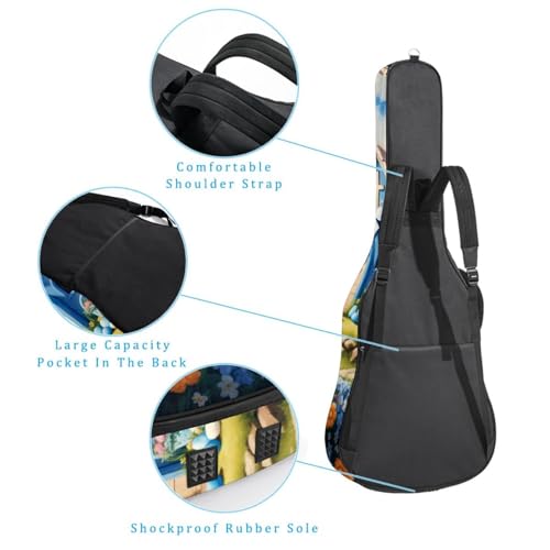 Sac de transport pour guitare folk 42 pouces bleu multicolore imperméable