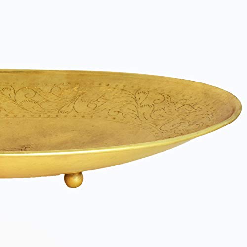 Orientalisches rundes Tablett Schale aus Metall Bombay 42cm groß Gold Antik | Orient Dekoschale mit hoher Rand… – Bild 4
