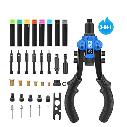 Prostormer Outil d'écrou de rivet manuel 3 en 1 6 mandrins Matric/SAE 60 écrous de rivet 2 mandrins de scariage avec boîte à outils Cover