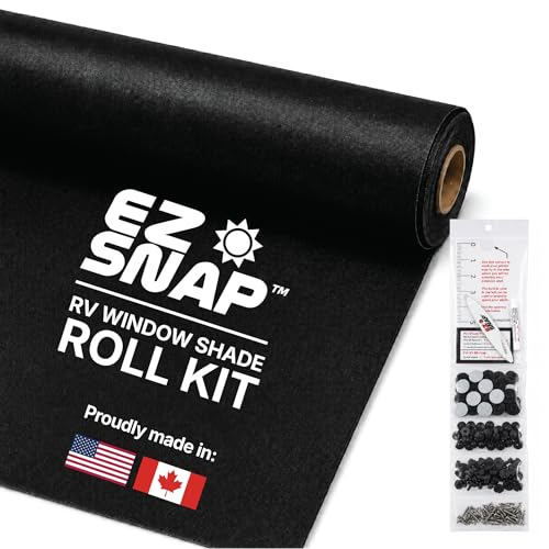 EZ Snap RV Window Shade Cover 3" x 6" Black Mesh Sun Screen with 30 Black No-Drill Snap Fasteners, UV Blocking RV Door Window Shade for Trailer, Camper, Motorhome, Easy to Install for Summer...