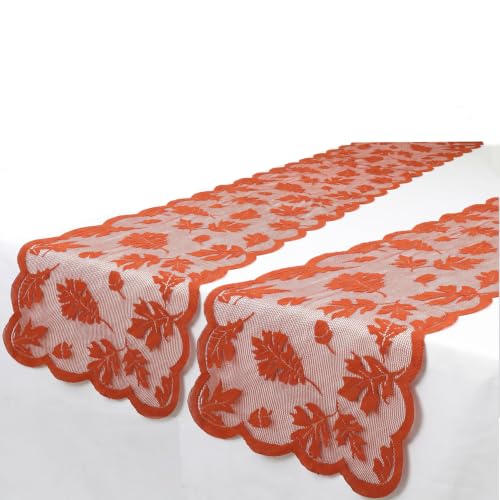 Fall Table Runner Fall Decorations for Home, 2 Pcs 13 x 72 Inch Maples Leaves Thanksgiving Table Runner Autumn Harvest Orange Lace Runners Thanksgiving Table Decorations for Kitchen Dining Party