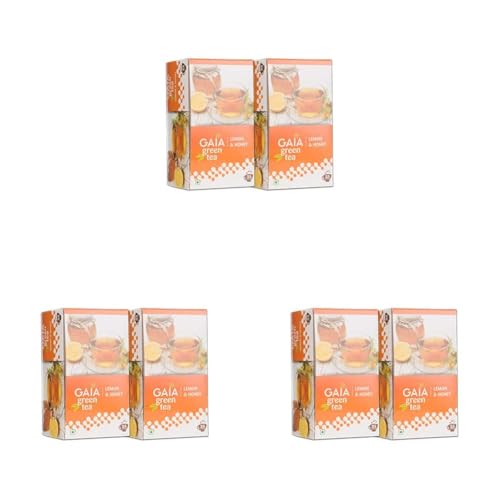 Image of Gaia Green Tea Lemon & Honey - Pack of 6 (25 Tea Bags Each) | Antioxidant-Rich | Supports Immunity, Digestion & Metabolism | Refreshing & Calorie-Free Herbal Infusion | 50 Tea Bags Total