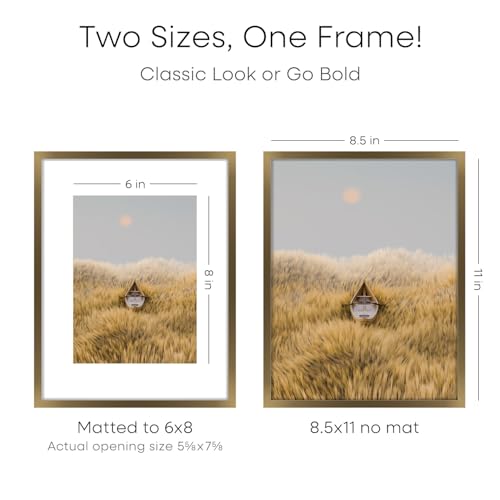 Image of Homeforia 8.5x11 Bronze Picture Frame, High-End Metal, 6x8 Mat, Glass | High End Aluminum, Tempered Glass, Acid-Free 6x8 Removable Mat, 8.5x11 in Edge-to-Edge Display 11x8.5, Wall Kit, Set Of 1